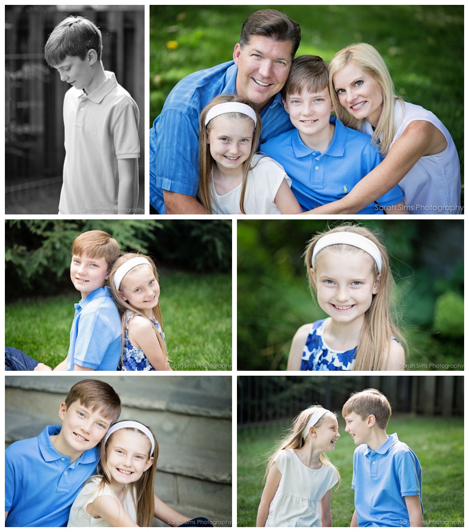 Backyard family photos in blue palette