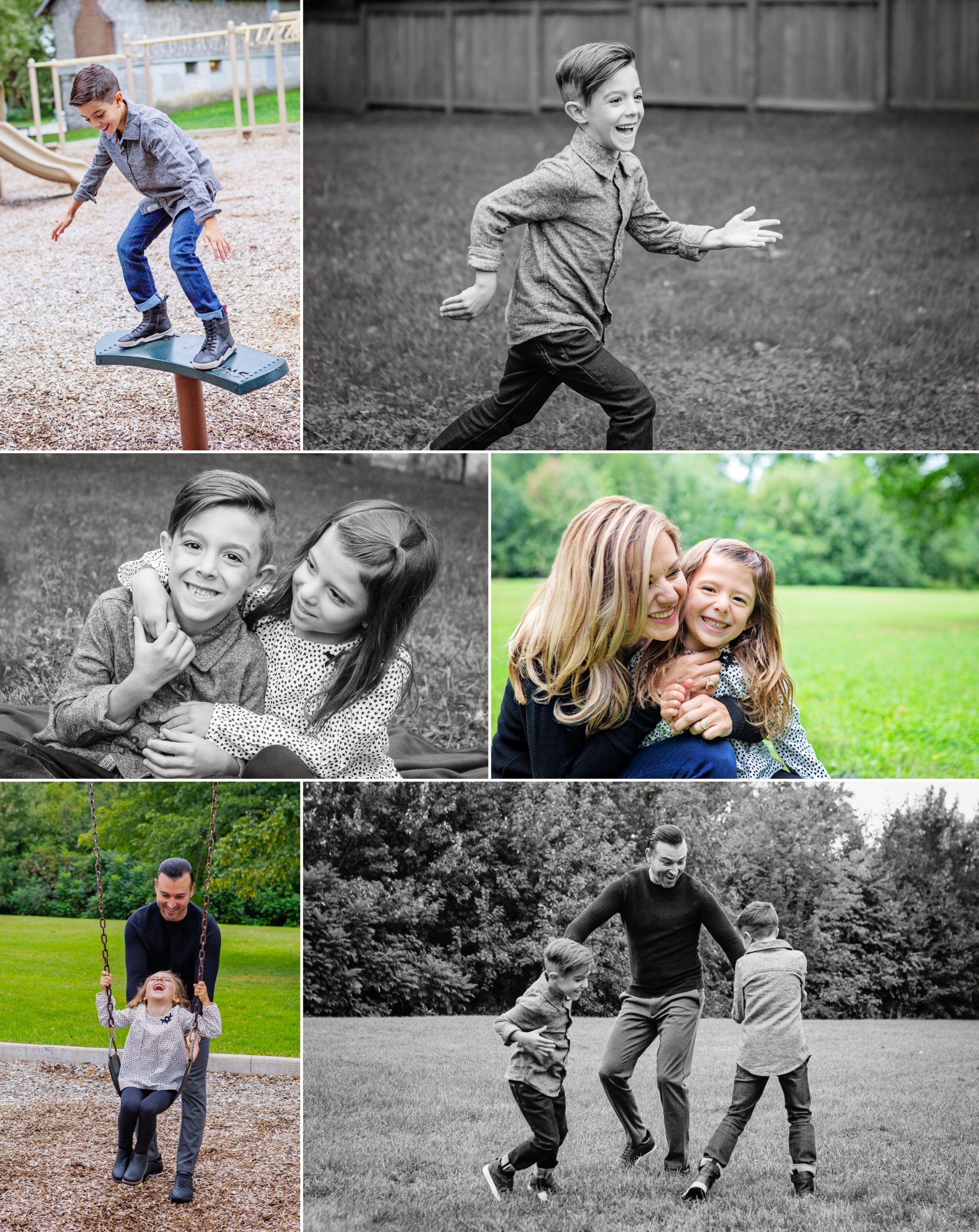 family photo collage in oakville park