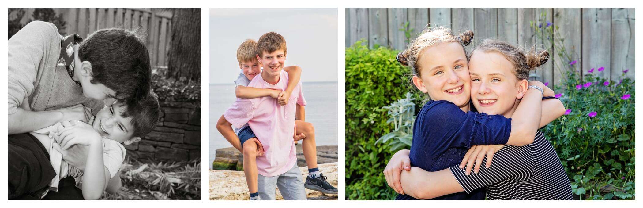 three photos of kids having fun in family photo session